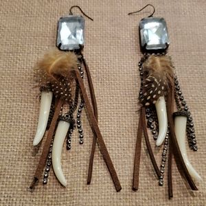 Crystal and Feather Boho Earrings